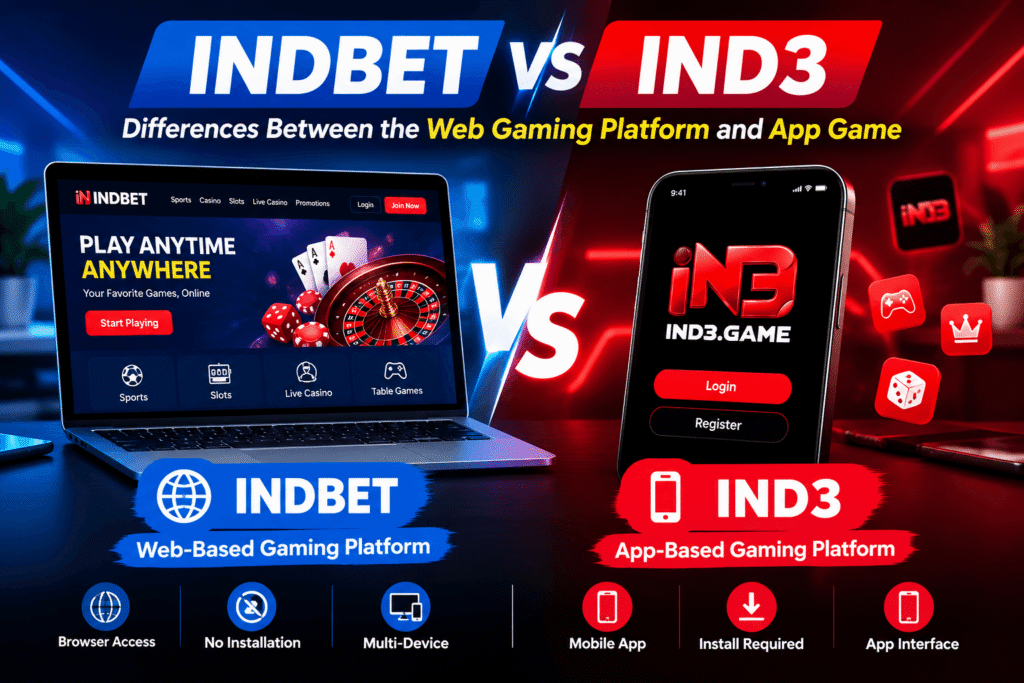 INDBET vs IND3 comparison showing web gaming and app gaming platforms